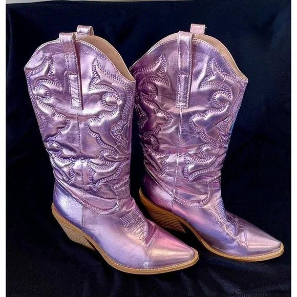 Women's Boots Cowboy Boot Purple Pink Winter Size Labeled 37 US 6 Night Club EUC - Picture 5 of 6